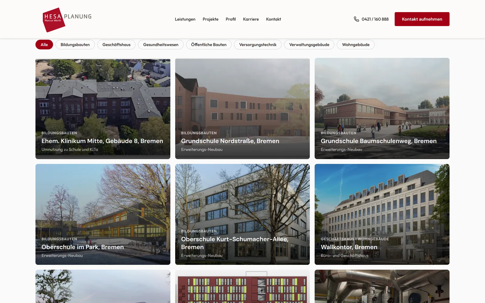 Filterbares Projektraster von HESA-Planung – über 500 Referenzen nach Kategorie